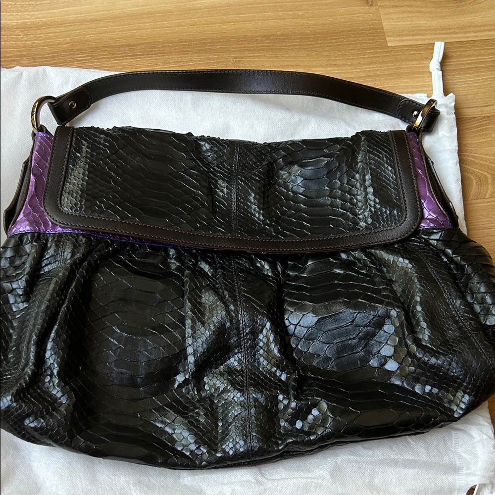 Fendi Black and Purple Snakeskin Shoulder Bag